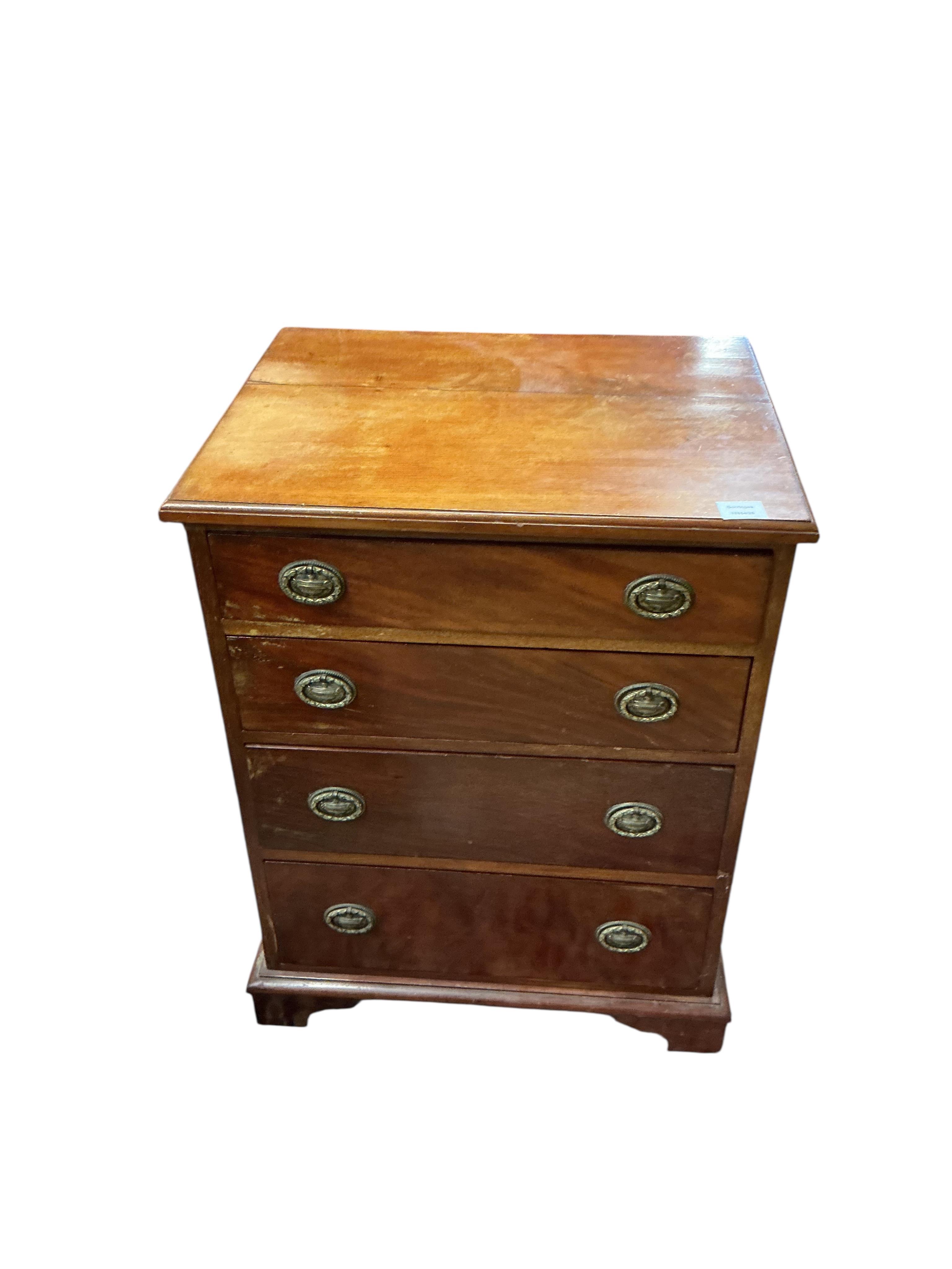 A small 19th century mahogany four drawer chest, adapted, width 59cm, depth 47cm, height 77cm